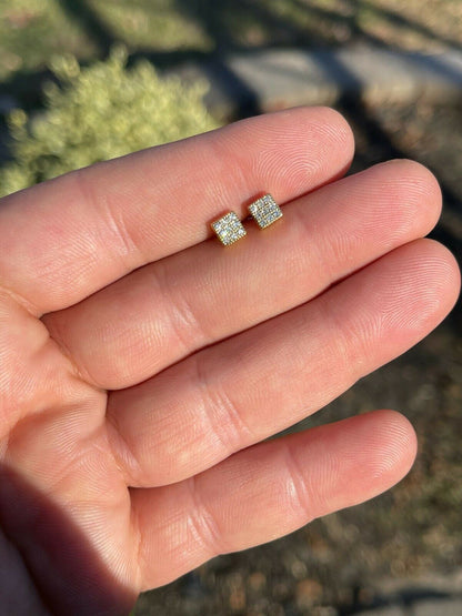 HarlemBling 0.2ct REAL Natural Diamond Mens Ladies Earrings Iced Small 5mm Square Gold Studs