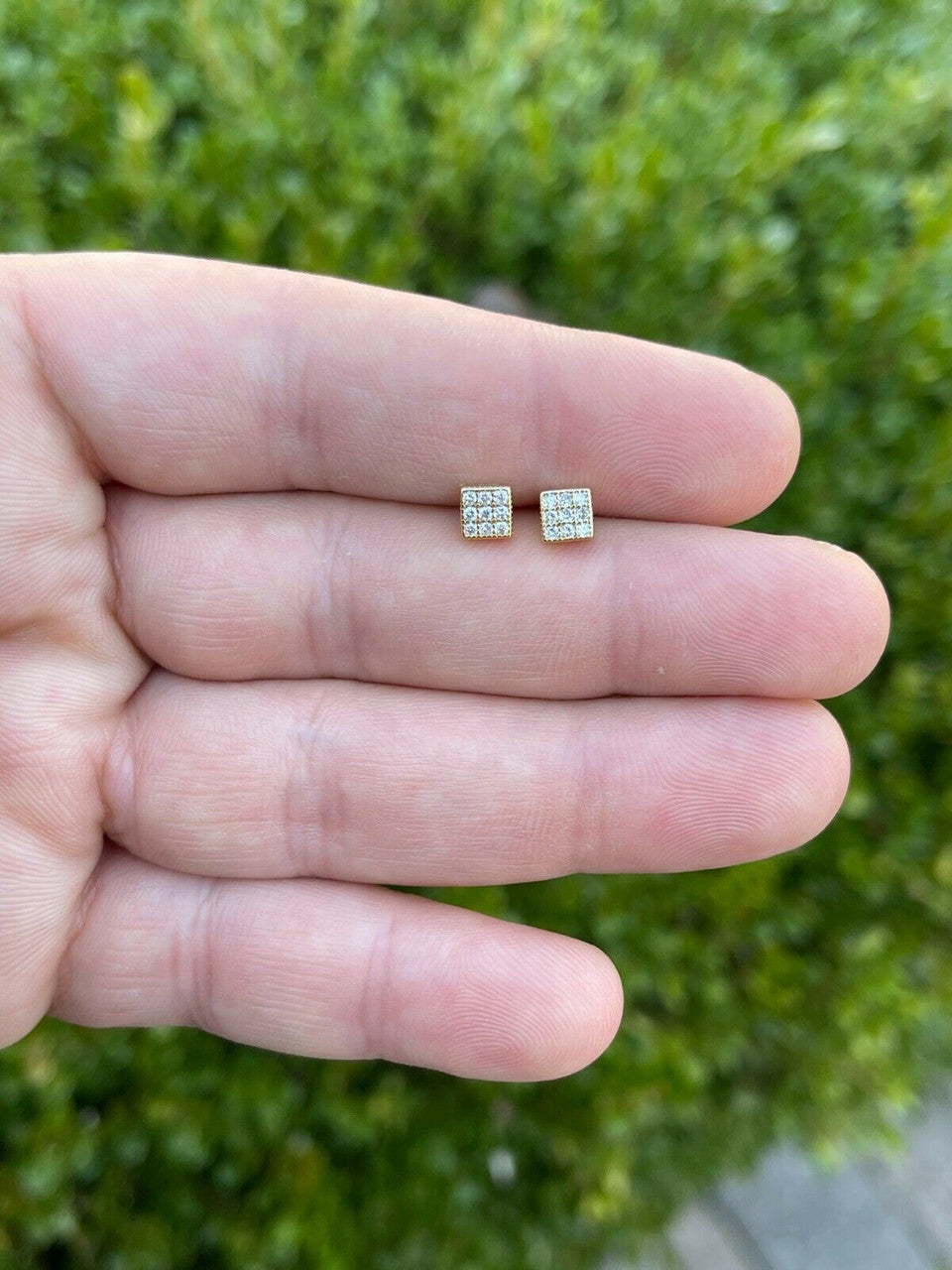 HarlemBling 0.2ct REAL Natural Diamond Mens Ladies Earrings Iced Small 5mm Square Gold Studs