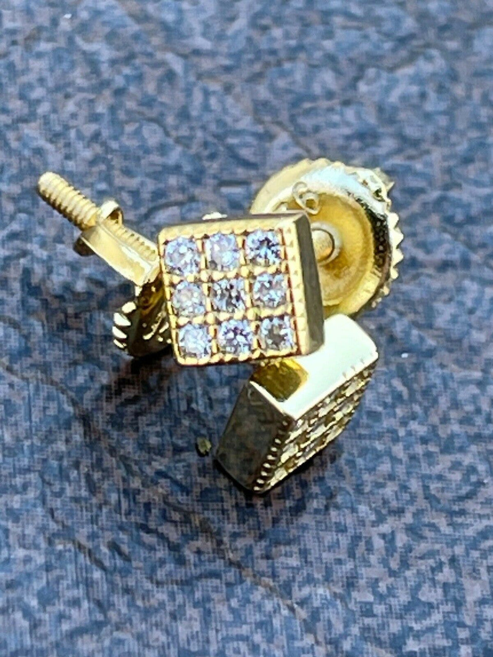 HarlemBling 0.2ct REAL Natural Diamond Mens Ladies Earrings Iced Small 5mm Square Gold Studs