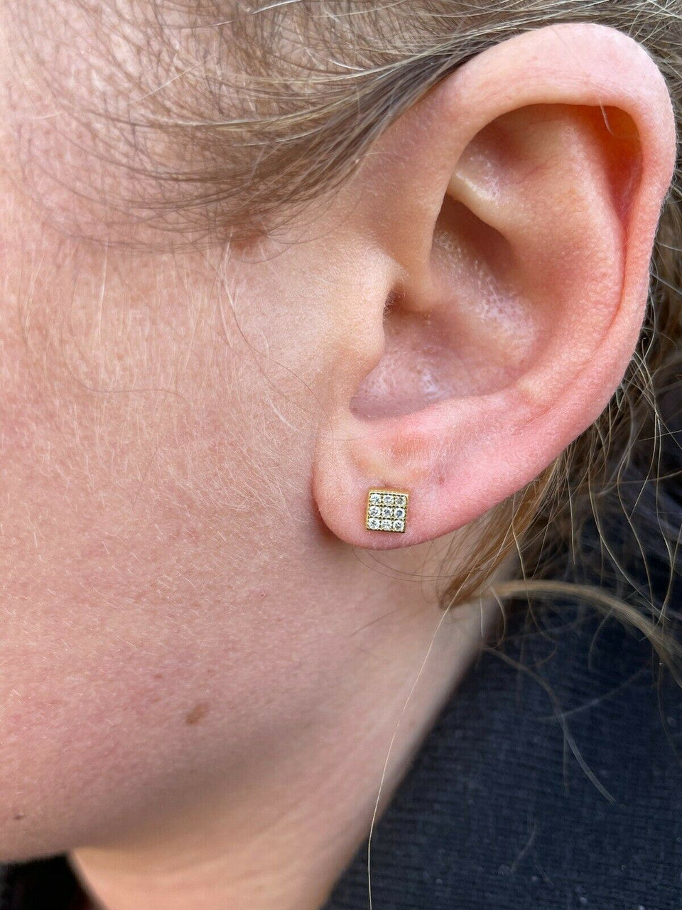 HarlemBling 0.2ct REAL Natural Diamond Mens Ladies Earrings Iced Small 5mm Square Gold Studs