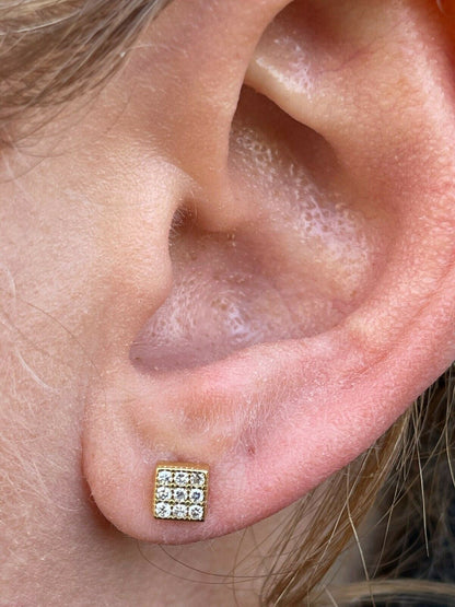HarlemBling 0.2ct REAL Natural Diamond Mens Ladies Earrings Iced Small 5mm Square Gold Studs