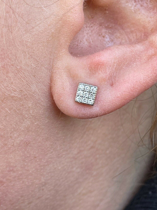 HarlemBling 0.2ct REAL Natural VS G Diamond Mens Ladies Earrings Iced Small 5mm Square Studs
