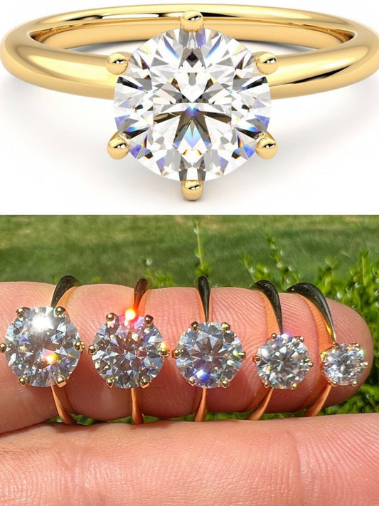 HarlemBling 0.5-4ct VVS D Real Moissanite Engagement Promise Ring 14k Gold Plated 925 Silver