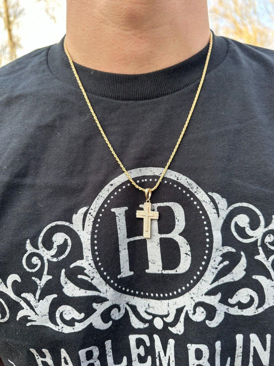 HarlemBling 0.87ct Real Diamond Iced Cross Pendant Solid 14k Gold Necklace Pendant