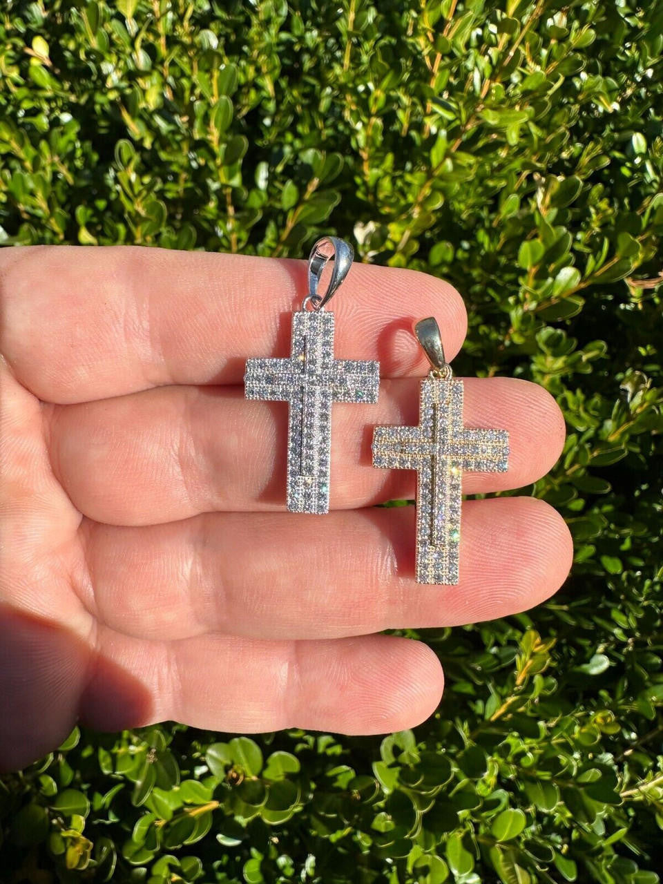 HarlemBling 0.87ct Real Diamond Iced Cross Pendant Solid 14k Gold Necklace Pendant