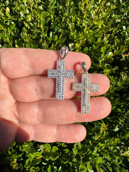 HarlemBling 0.87ct Real Diamond Iced Cross Pendant Solid 14k Gold Necklace Pendant