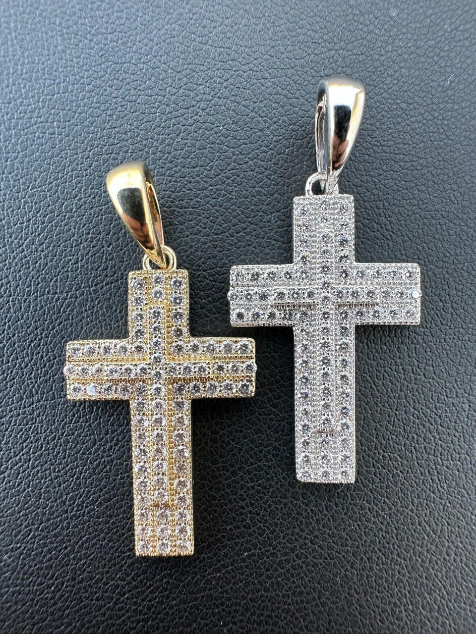 HarlemBling 0.87ct Real Diamond Iced Cross Pendant Solid 14k Gold Necklace Pendant