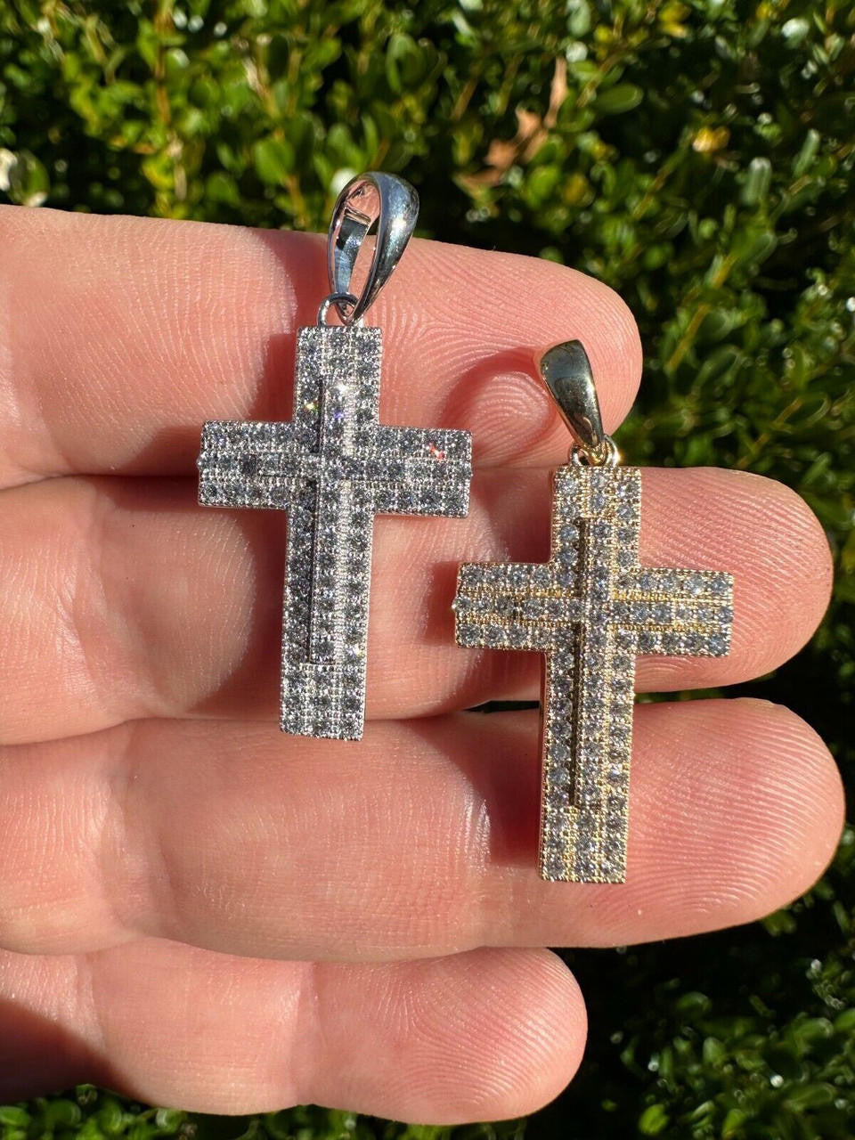 HarlemBling 0.87ct Real Diamond Iced Cross Pendant Solid 14k Gold Necklace Pendant