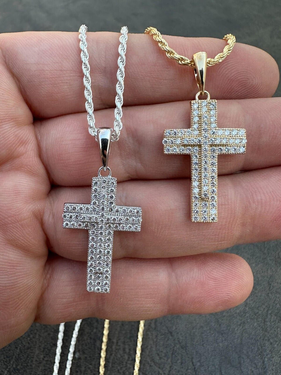 HarlemBling 0.87ct Real Diamond Iced Cross Pendant Solid 14k Gold Necklace Pendant