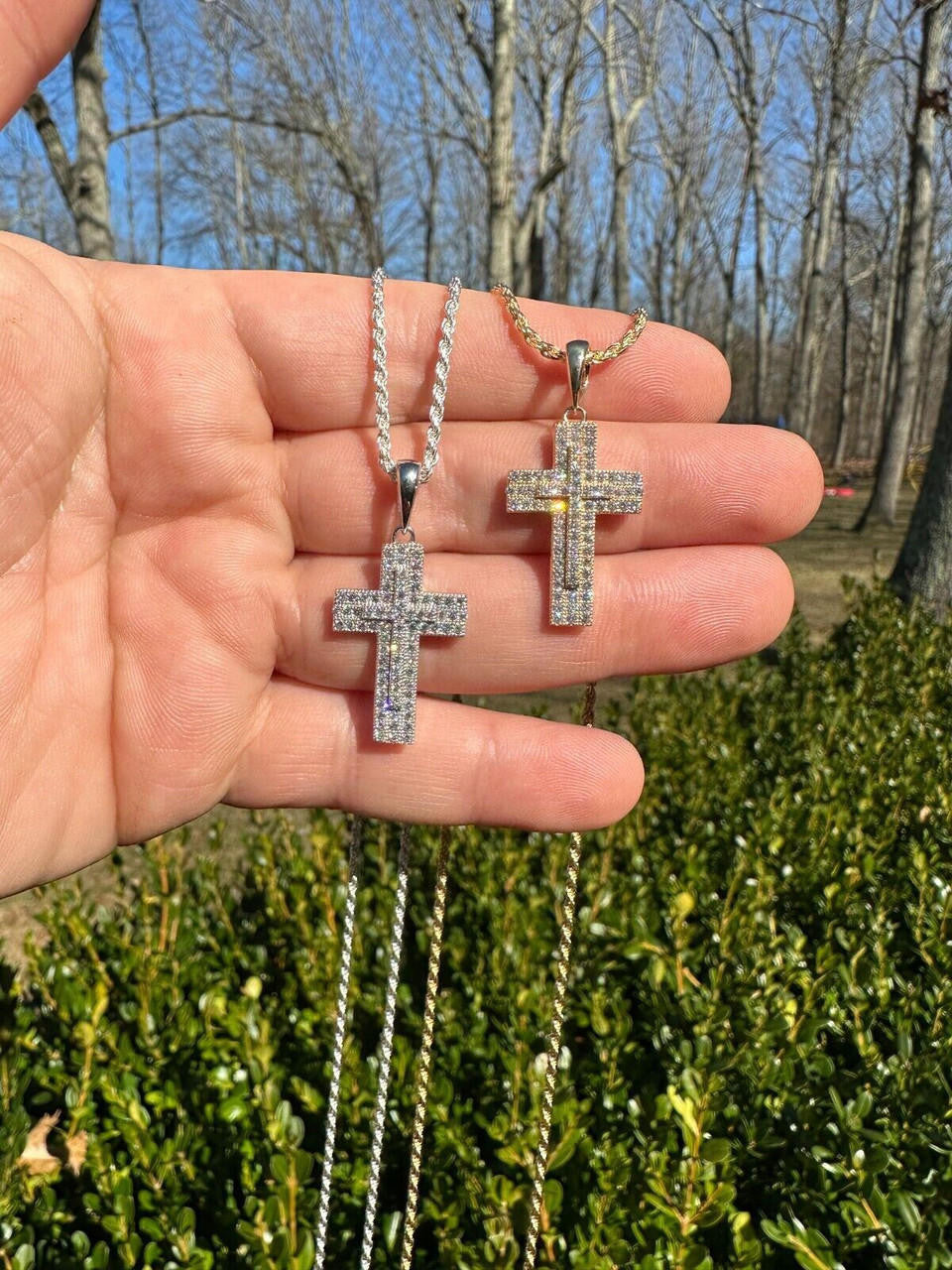 HarlemBling 0.87ct Real Diamond Iced Cross Pendant Solid 14k Gold Necklace Pendant