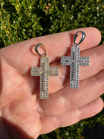 HarlemBling 0.87ct Real Diamond Iced Cross Pendant Solid 14k Gold Necklace Pendant