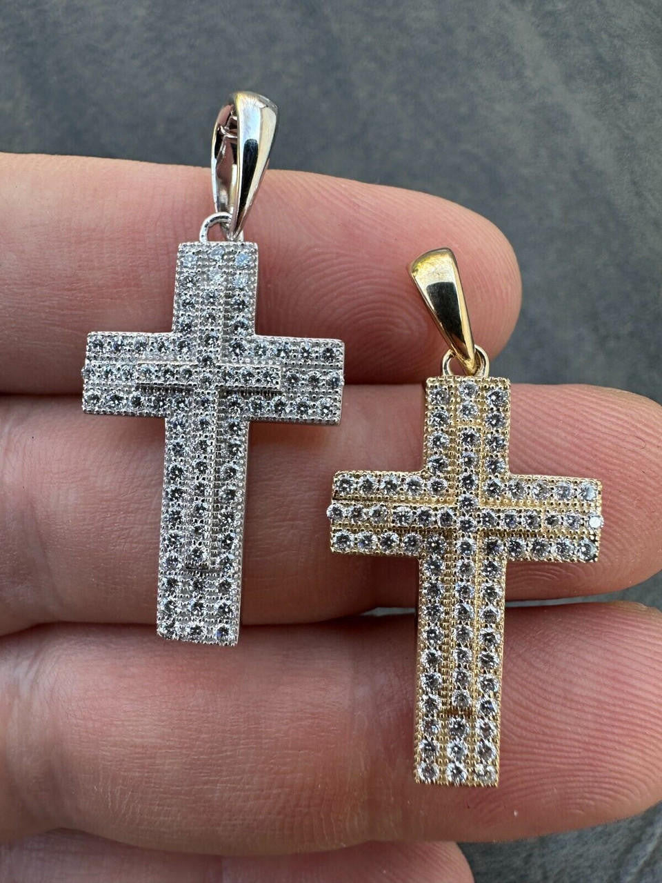 HarlemBling 0.87ct Real Diamond Iced Cross Pendant Solid 14k Gold Necklace Pendant