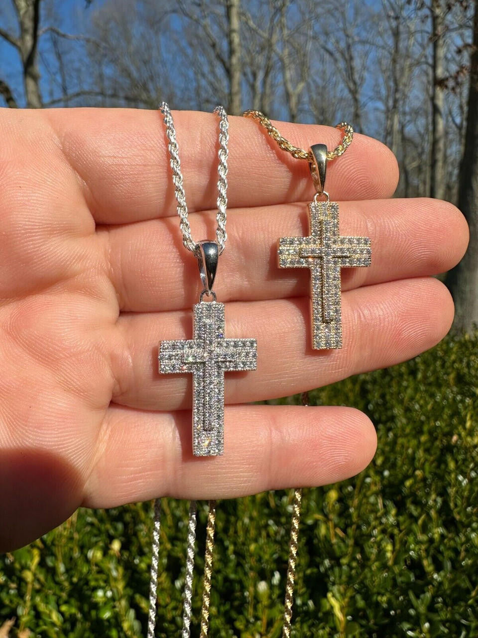 HarlemBling 0.87ct Real Diamond Iced Cross Pendant Solid 14k Gold Necklace Pendant