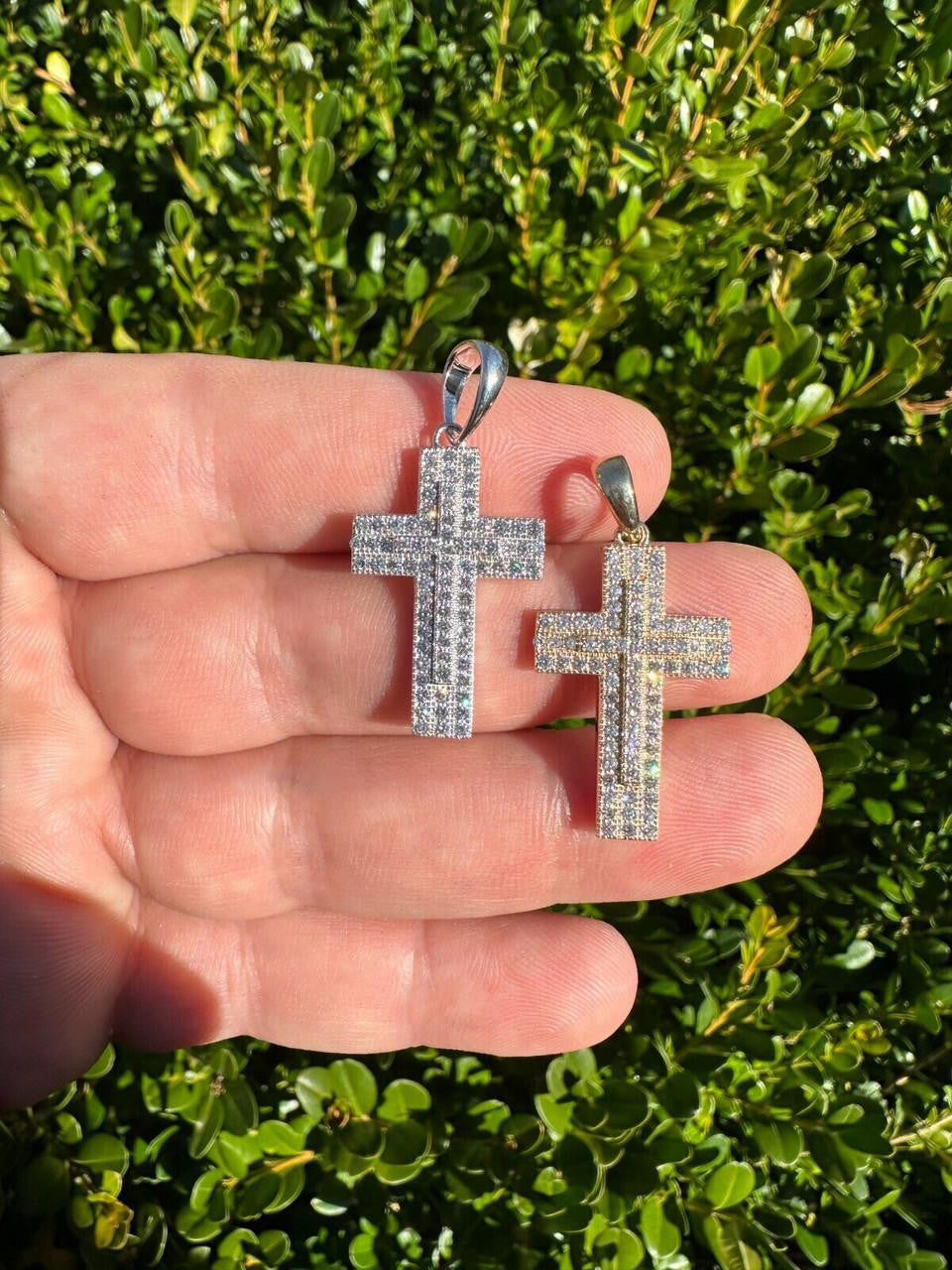 HarlemBling 0.89ct VVS Real Diamond Iced Cross Pendant Natural 925 Silver Necklace Pendant