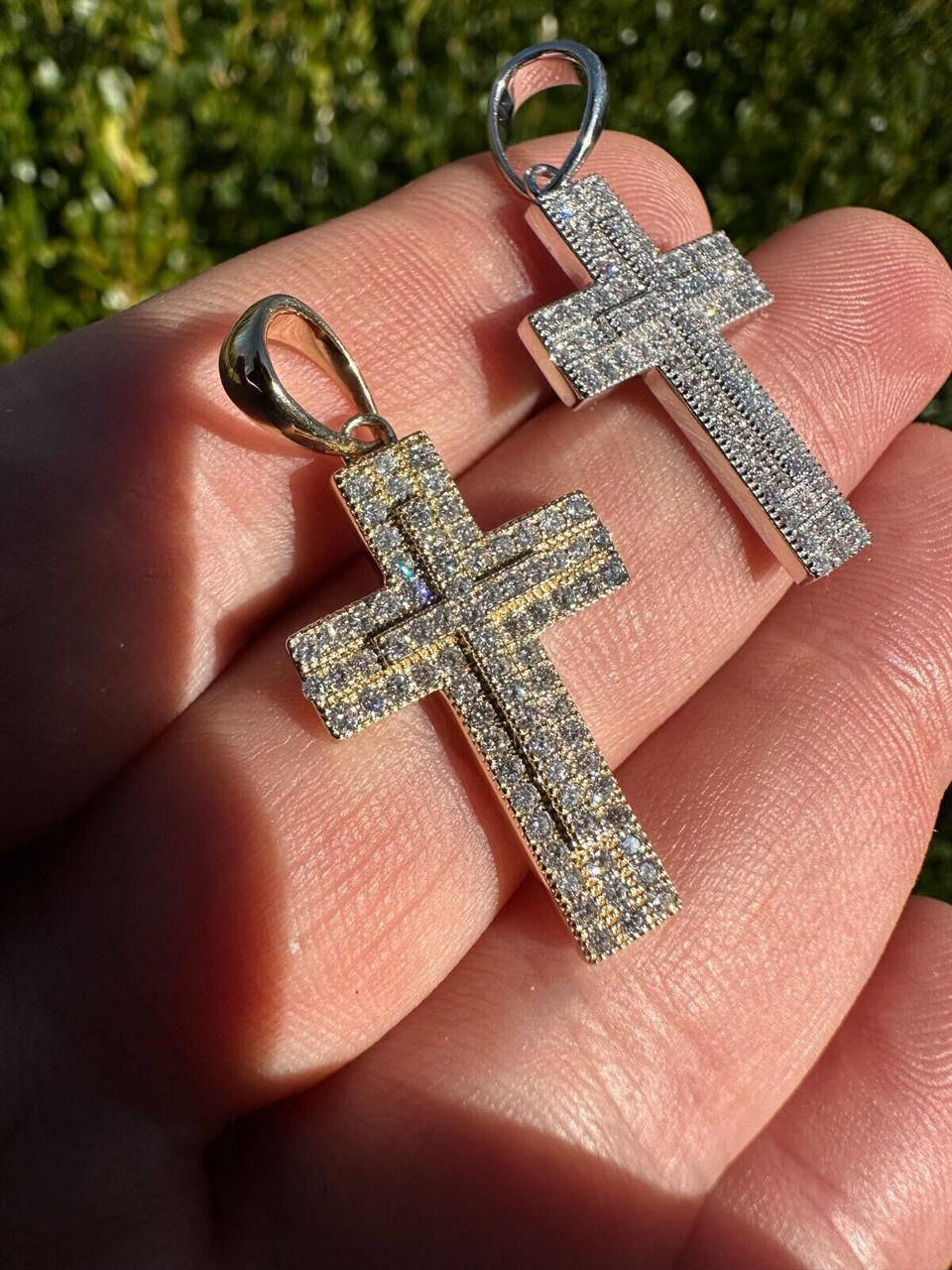 HarlemBling 0.89ct VVS Real Diamond Iced Cross Pendant Natural 925 Silver Necklace Pendant