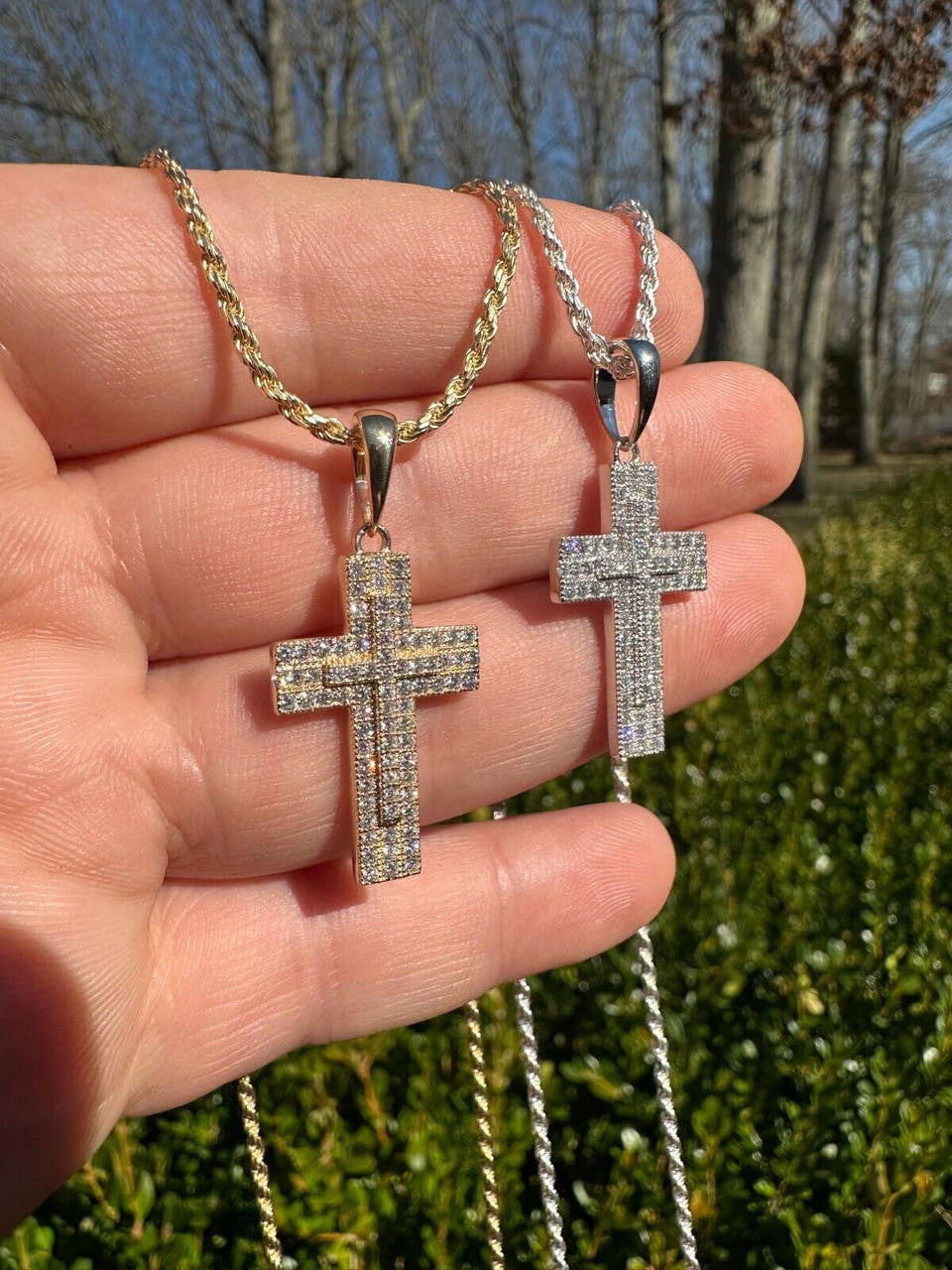 HarlemBling 0.89ct VVS Real Diamond Iced Cross Pendant Natural 925 Silver Necklace Pendant