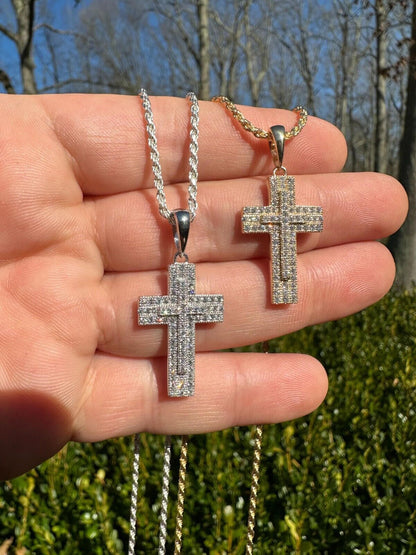 HarlemBling 0.89ct VVS Real Diamond Iced Cross Pendant Natural 925 Silver Necklace Pendant