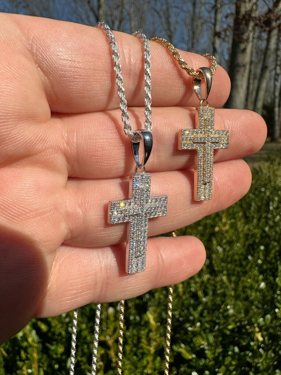 HarlemBling 0.89ct VVS Real Diamond Iced Cross Pendant Natural 925 Silver Necklace Pendant