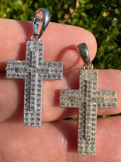 HarlemBling 0.89ct VVS Real Diamond Iced Cross Pendant Natural 925 Silver Necklace Pendant