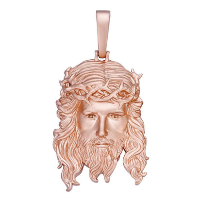 HarlemBling #1 Bestseller Jesus Piece Pendant - Sandblasted Matte Finish 14k Rose Gold Vermeil 925 Silver
