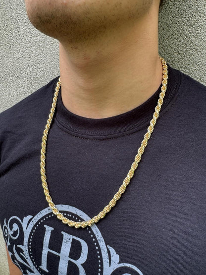HarlemBling #1 Bestseller Rope Chain Necklace - 14k Gold Vermeil 925 Sterling Silver - 18"-30" - 6mm