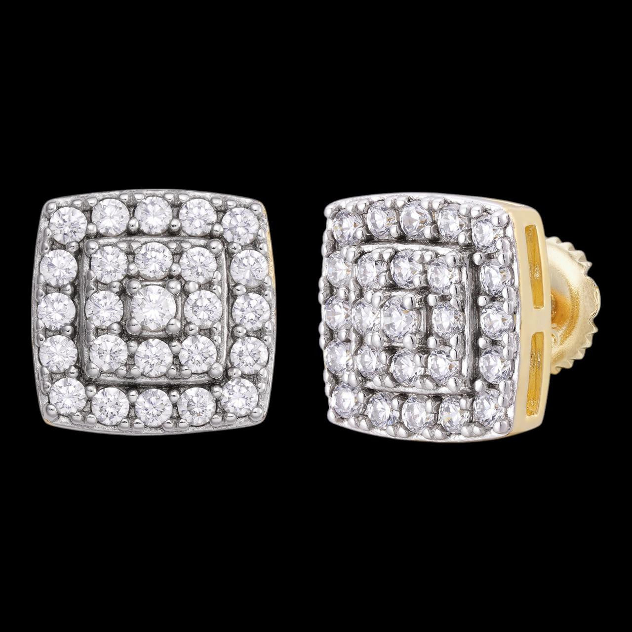HarlemBling 1.32ct Real DIAMOND Square Everyday Bling Earrings - 14k Yellow Gold - 8.5mm