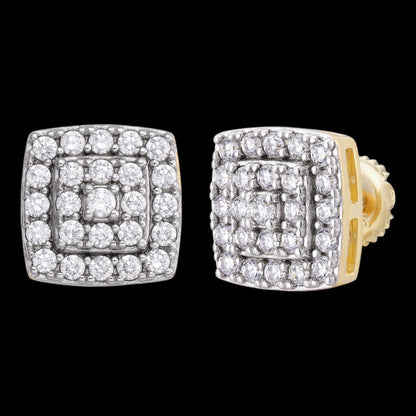 HarlemBling 1.32ct Real DIAMOND Square Everyday Bling Earrings - 14k Yellow Gold - 8.5mm
