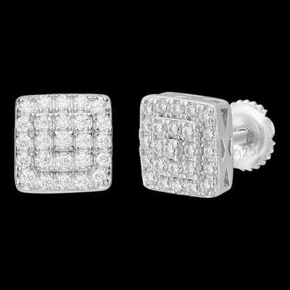 HarlemBling 1.32ct Real DIAMOND Square Everyday Bling Earrings - 925 Silver - 8.5mm