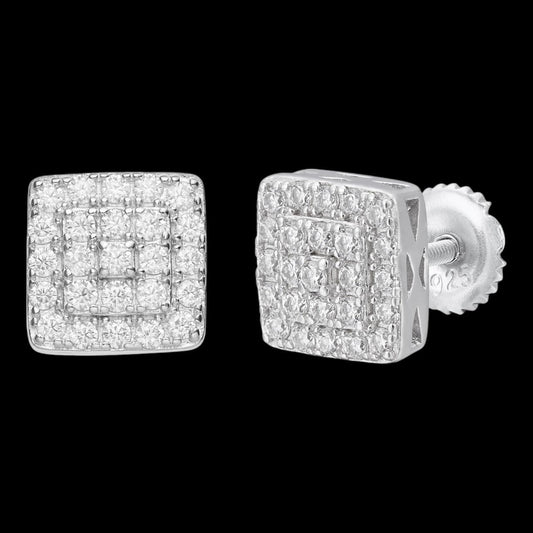 HarlemBling 1.32ct Real DIAMOND Square Everyday Bling Earrings - 925 Silver - 8.5mm