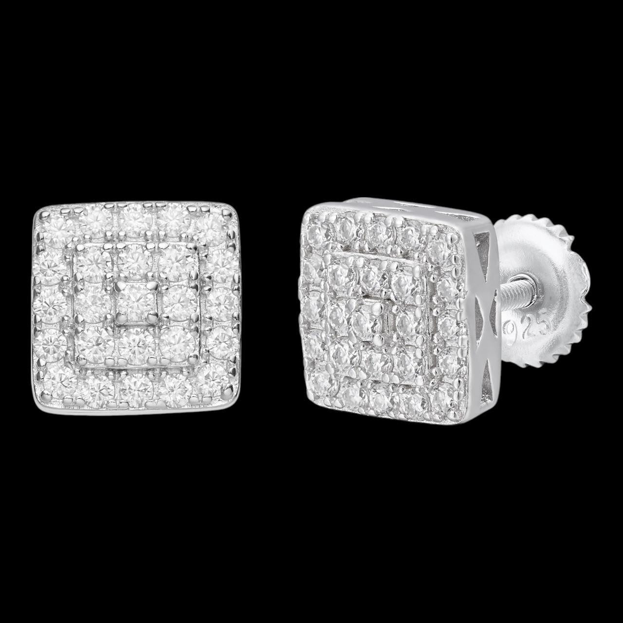 1.32ct VVS Real Diamond Men's Solid 14k White Gold Iced Hip Hop Square Earrings
