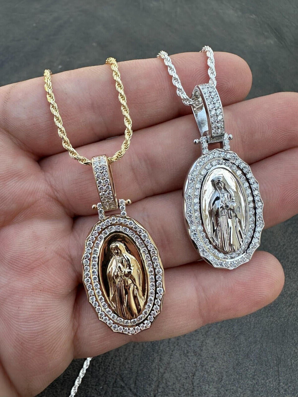 HarlemBling 1.4ct Real Diamond Virgin Mary Pendant Solid 14k Gold Necklace Medallion Pendant