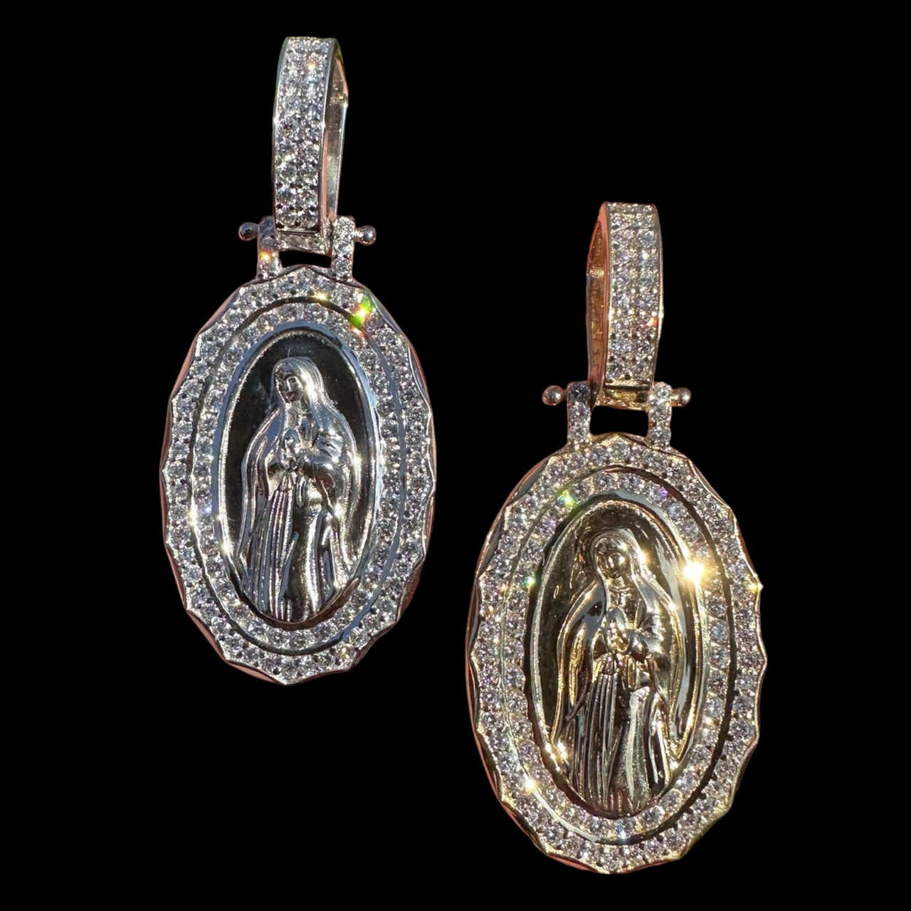 HarlemBling 1.4ct Real Diamond Virgin Mary Pendant Solid 14k Gold Necklace Medallion Pendant