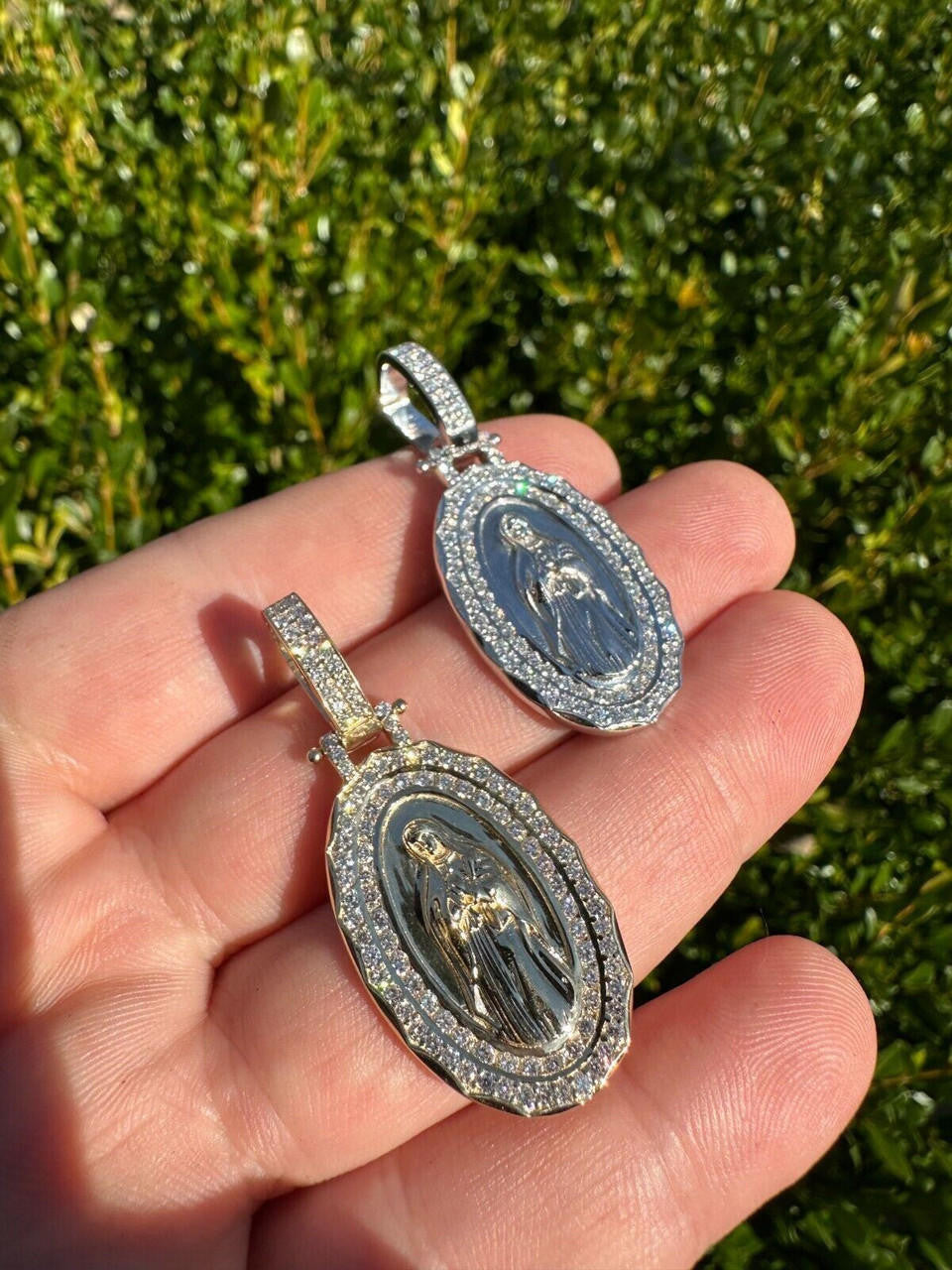 HarlemBling 1.4ct Real Diamond Virgin Mary Pendant Solid 14k Gold Necklace Medallion Pendant