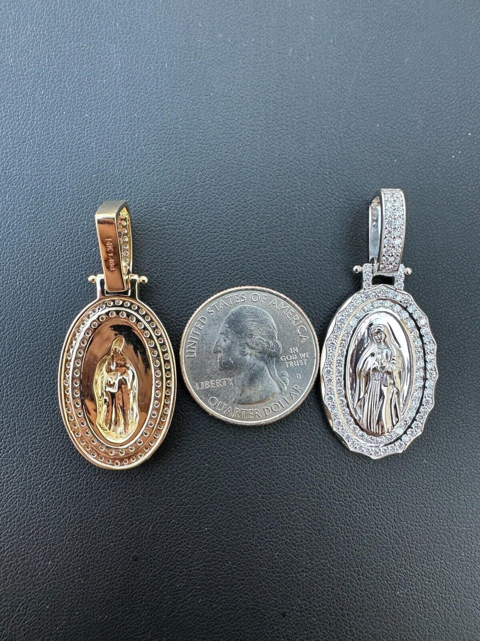 HarlemBling 1.4ct Real Diamond Virgin Mary Pendant Solid 14k Gold Necklace Medallion Pendant