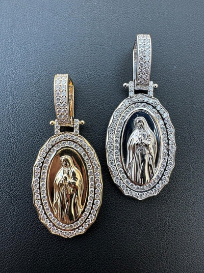 HarlemBling 1.4ct Real Diamond Virgin Mary Pendant Solid 14k Gold Necklace Medallion Pendant