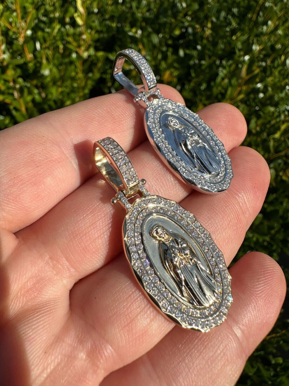 HarlemBling 1.4ct Real Diamond Virgin Mary Pendant Solid 14k Gold Necklace Medallion Pendant