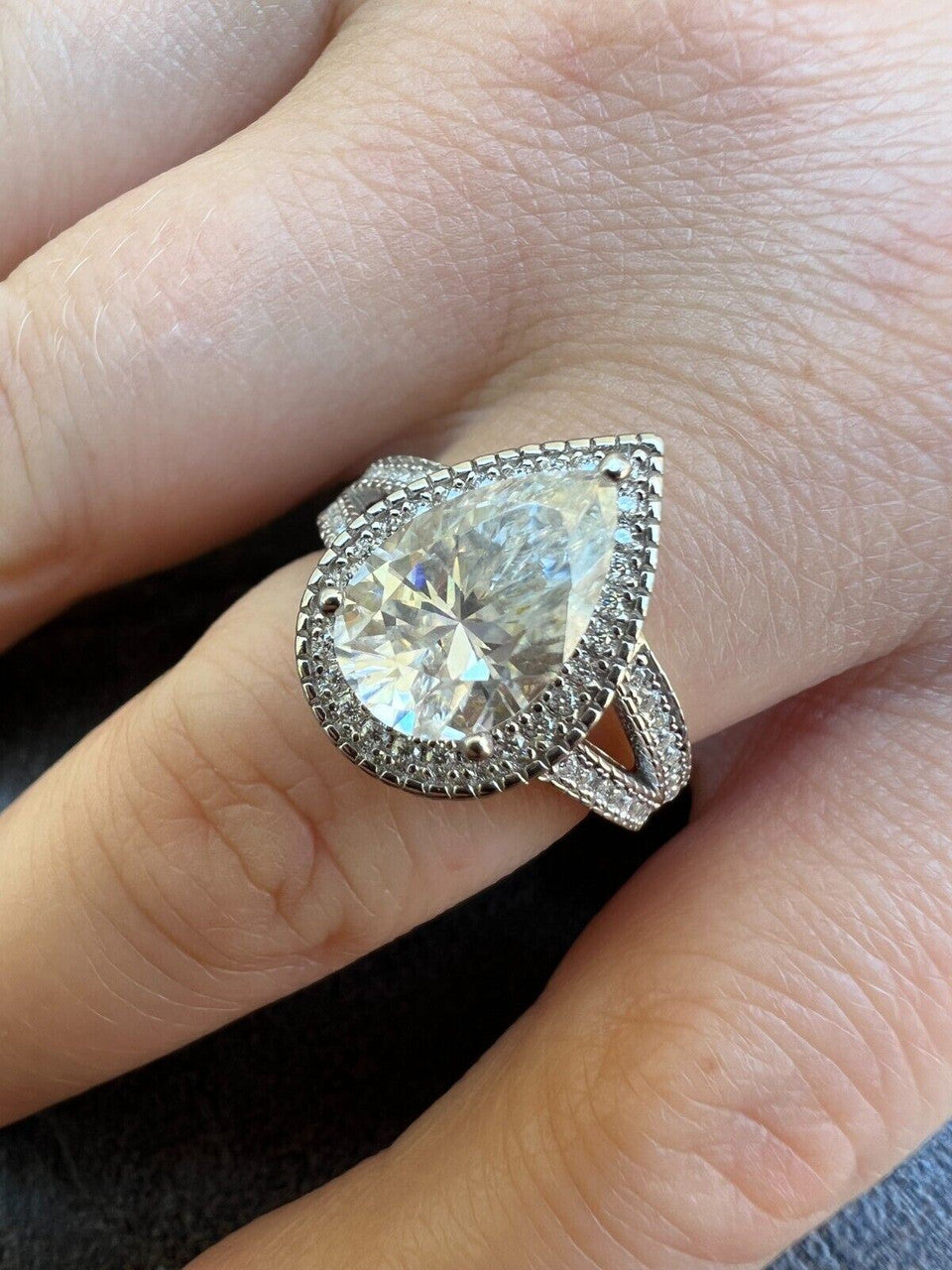 HarlemBling 1.6-3ct Real Moissanite Halo Pear Tear Drop Engagement Promise Ring 925 Silver