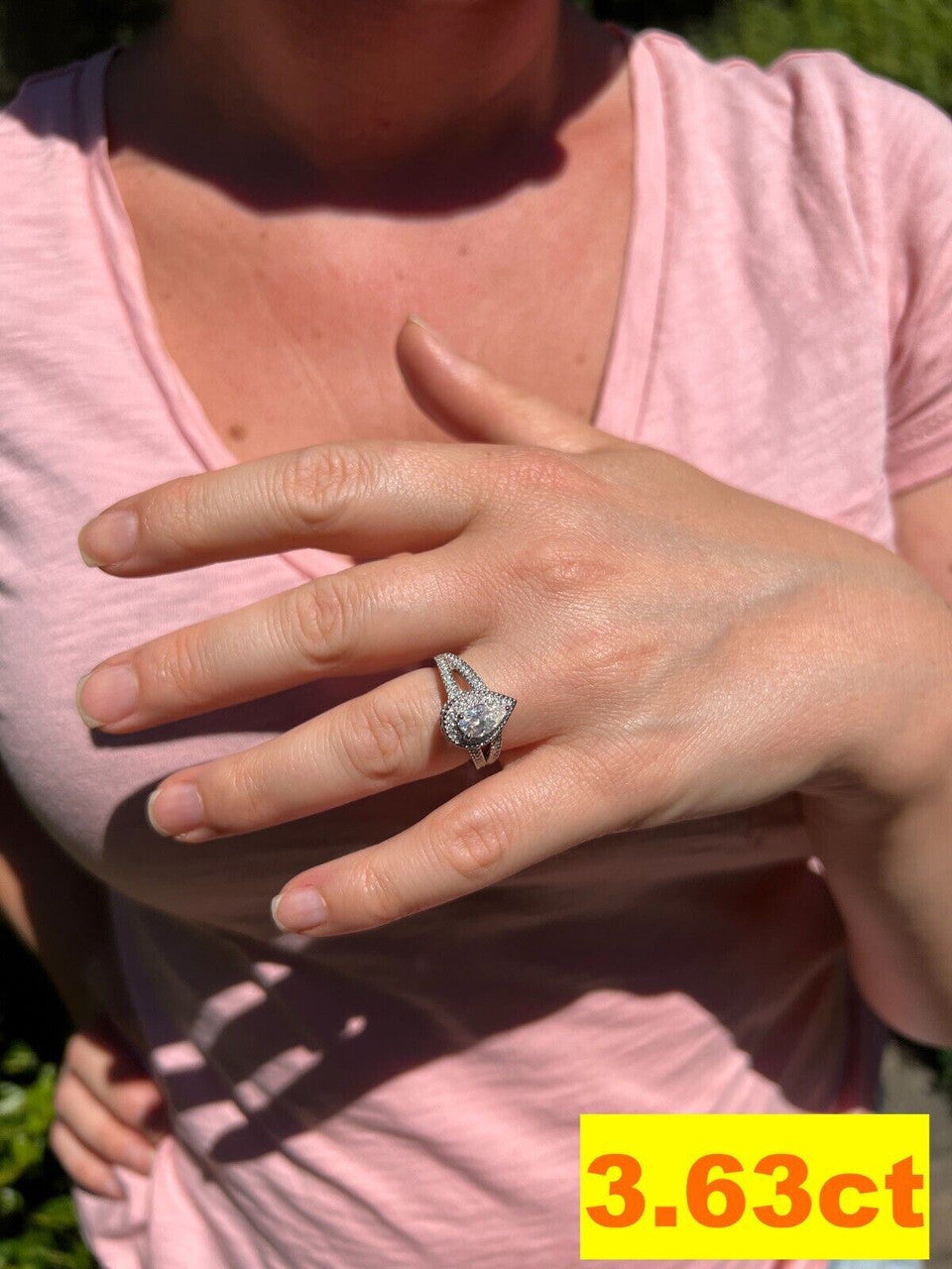 HarlemBling 1.6-3ct Real Moissanite Halo Pear Tear Drop Engagement Promise Ring 925 Silver