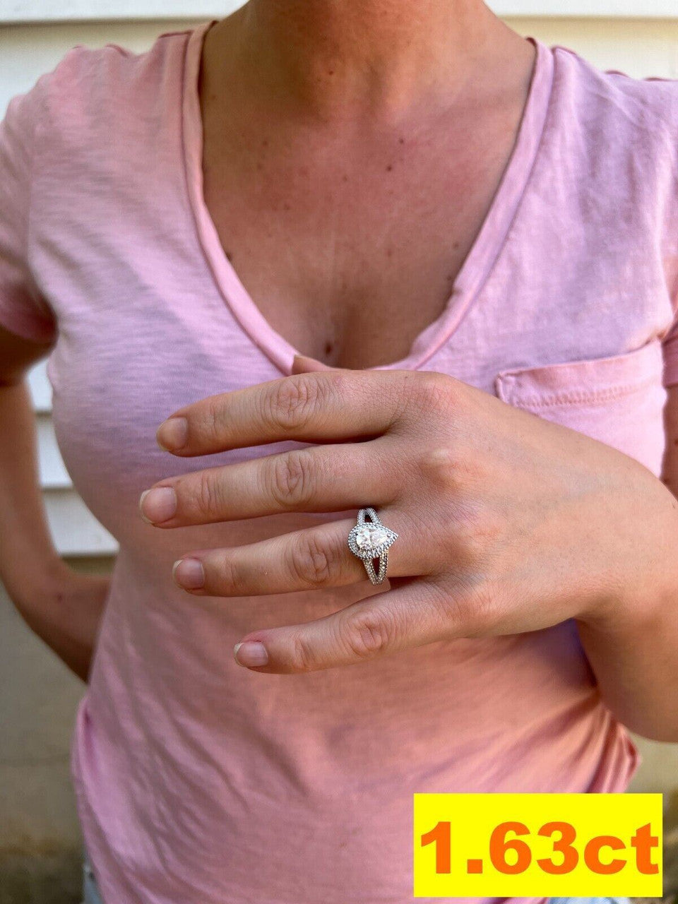 HarlemBling 1.6-3ct Real Moissanite Halo Pear Tear Drop Engagement Promise Ring 925 Silver