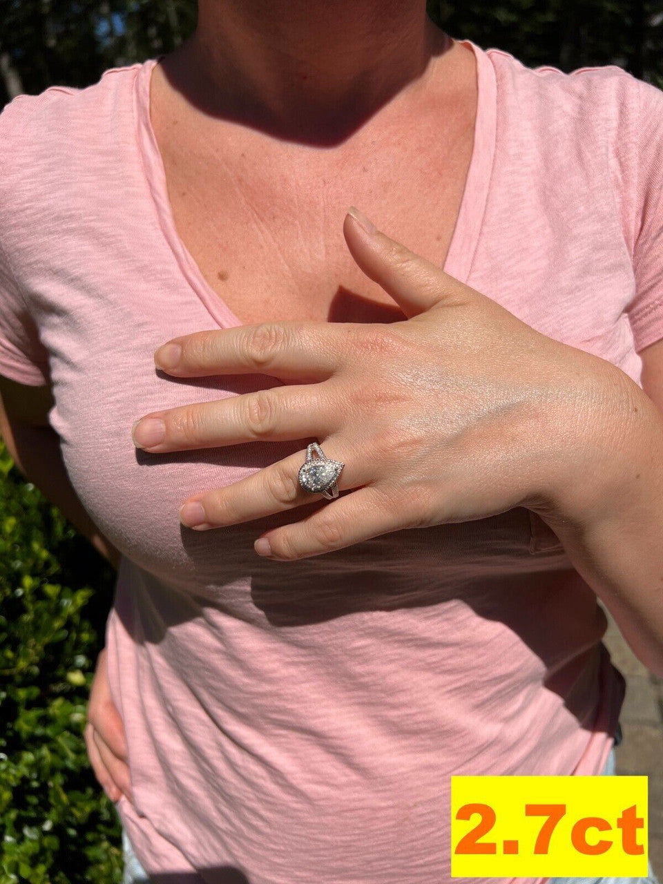 HarlemBling 1.6-3ct Real Moissanite Halo Pear Tear Drop Engagement Promise Ring 925 Silver