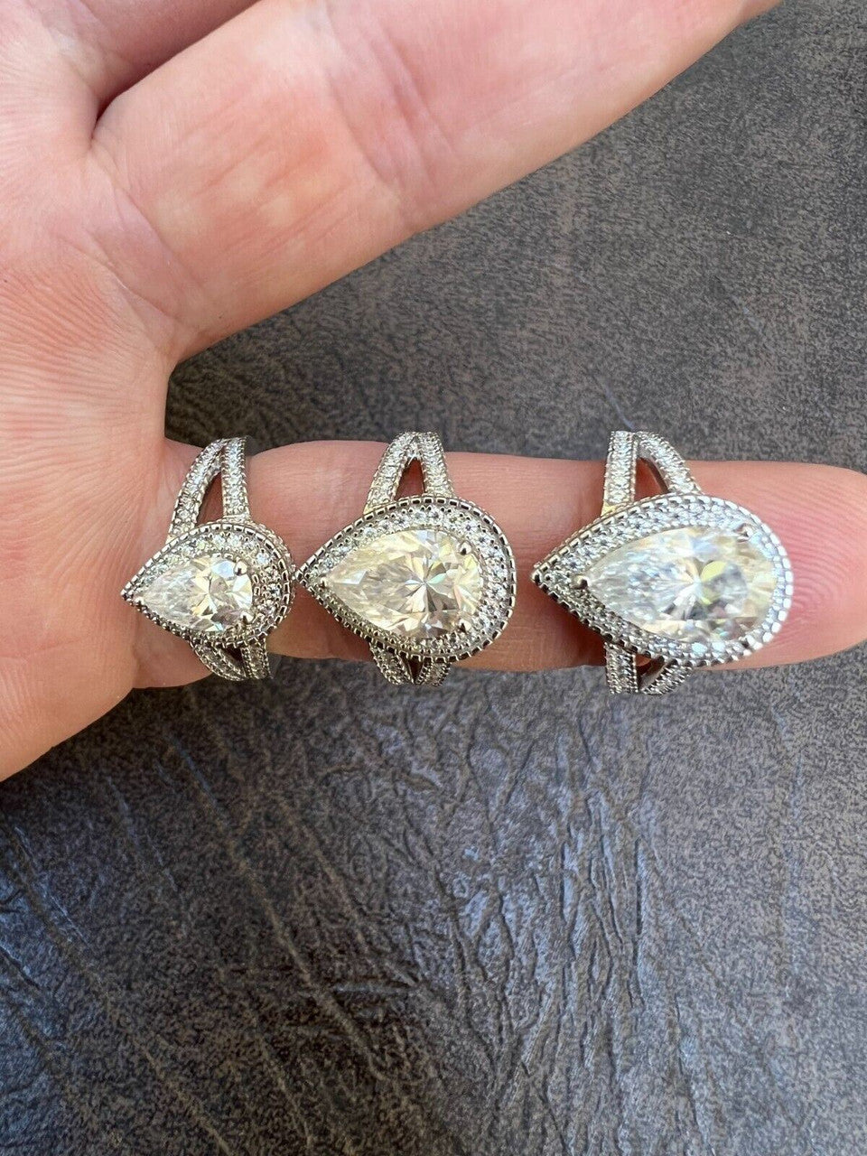 HarlemBling 1.6-3ct Real Moissanite Halo Pear Tear Drop Engagement Promise Ring 925 Silver