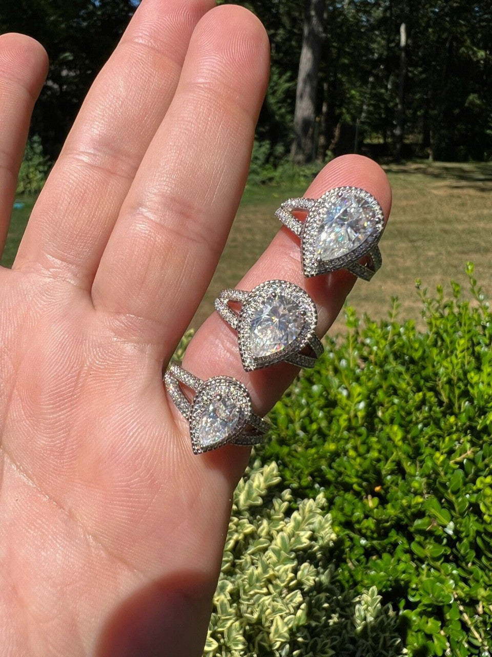 HarlemBling 1.6-3ct Real Moissanite Halo Pear Tear Drop Engagement Promise Ring 925 Silver