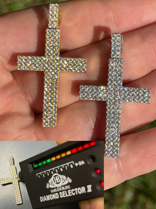 HarlemBling 1.7ct MOISSANITE Cross Pendant Iced Hip Hop Out Necklace Real 925 Silver / Gold