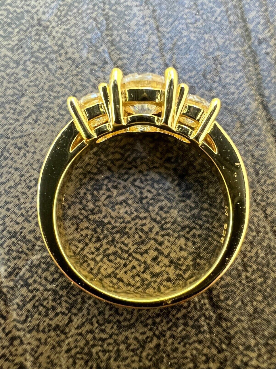 HarlemBling 1.7ct Moissanite Promise Engagement Ring 14k Gold Plated 925 Silver Three Stone