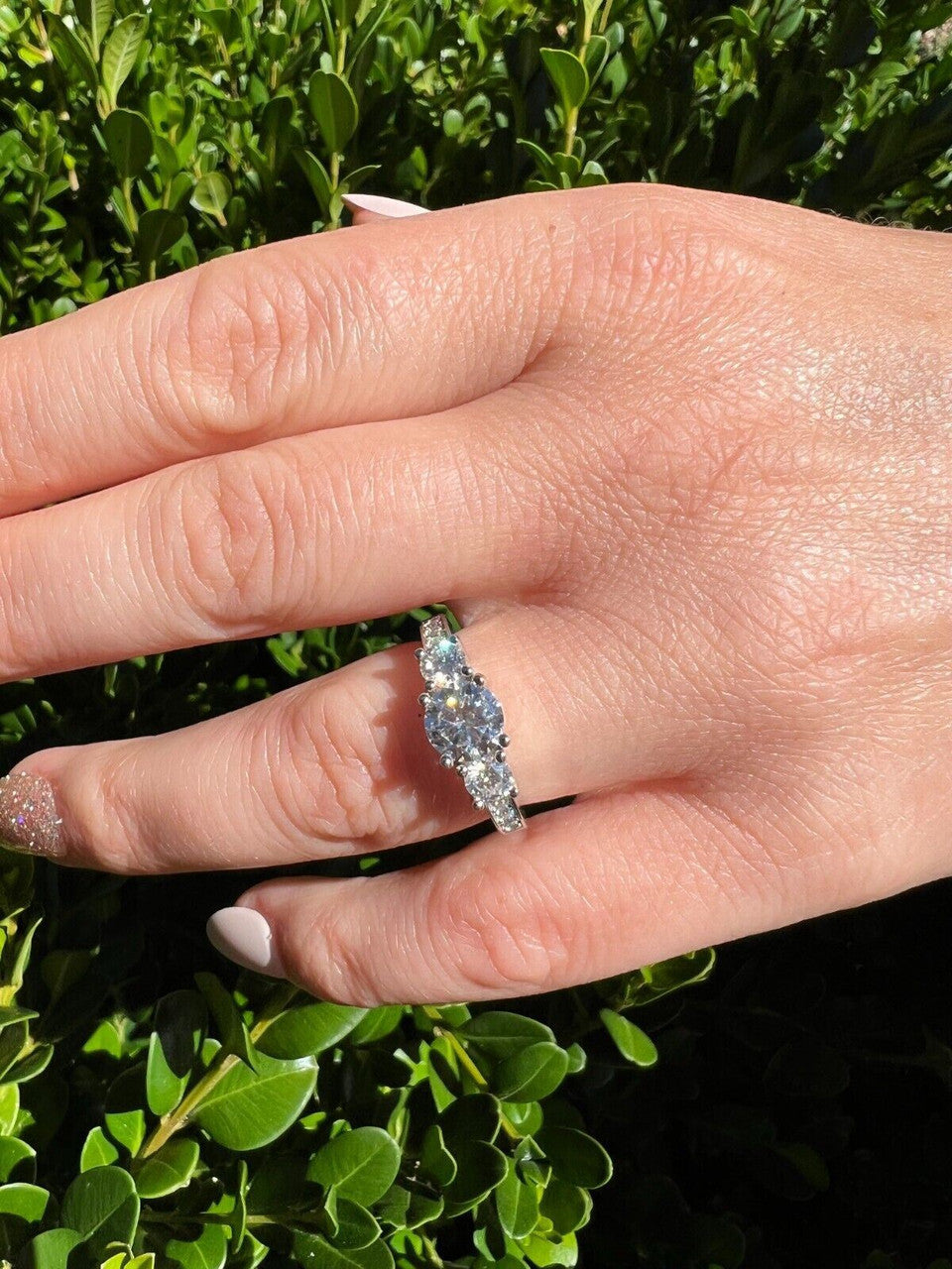 HarlemBling 1.7ct Real Moissanite Promise Engagement Ring 925 Silver Three Stone VVS D Color