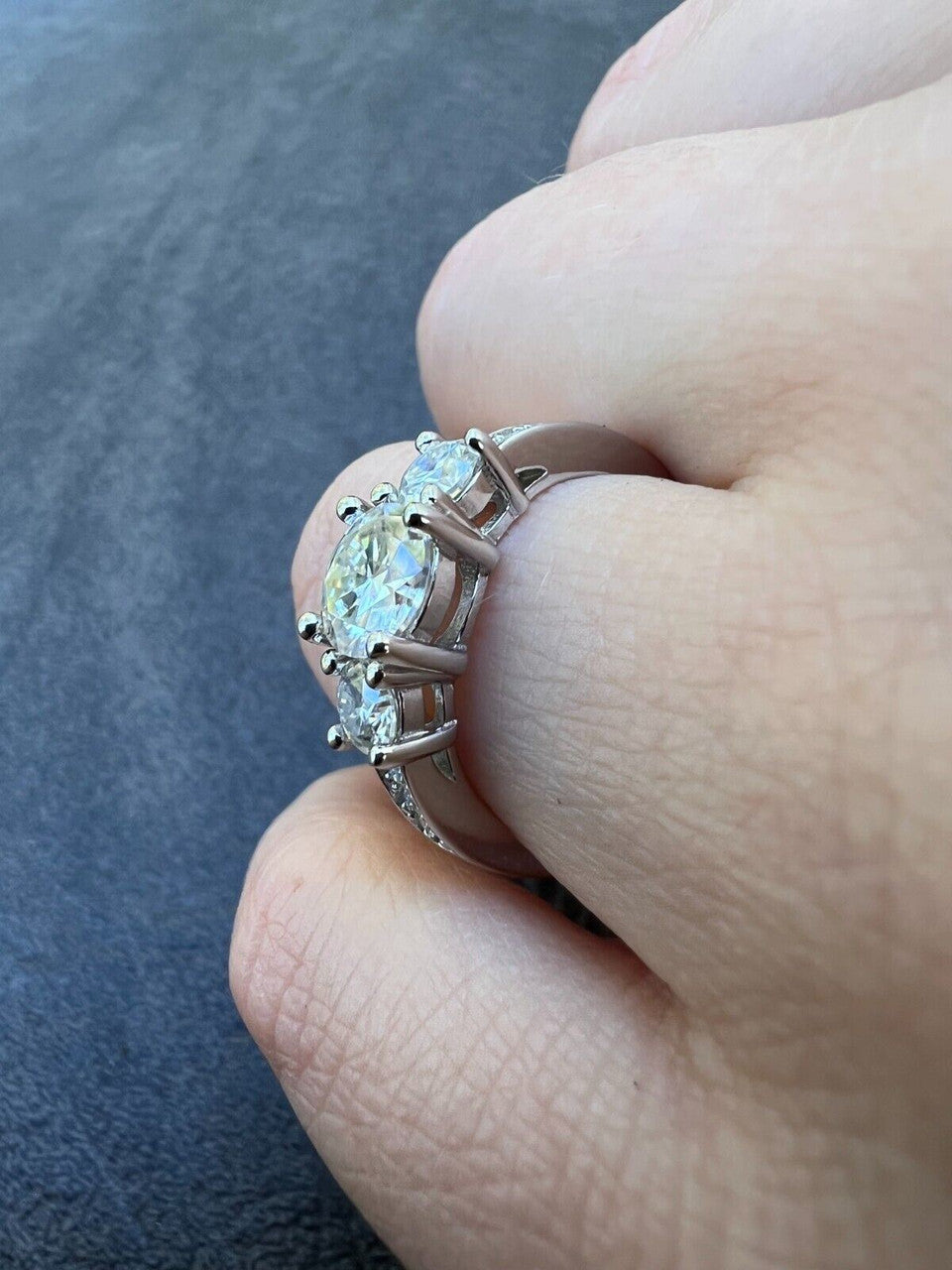 HarlemBling 1.7ct Real Moissanite Promise Engagement Ring 925 Silver Three Stone VVS D Color