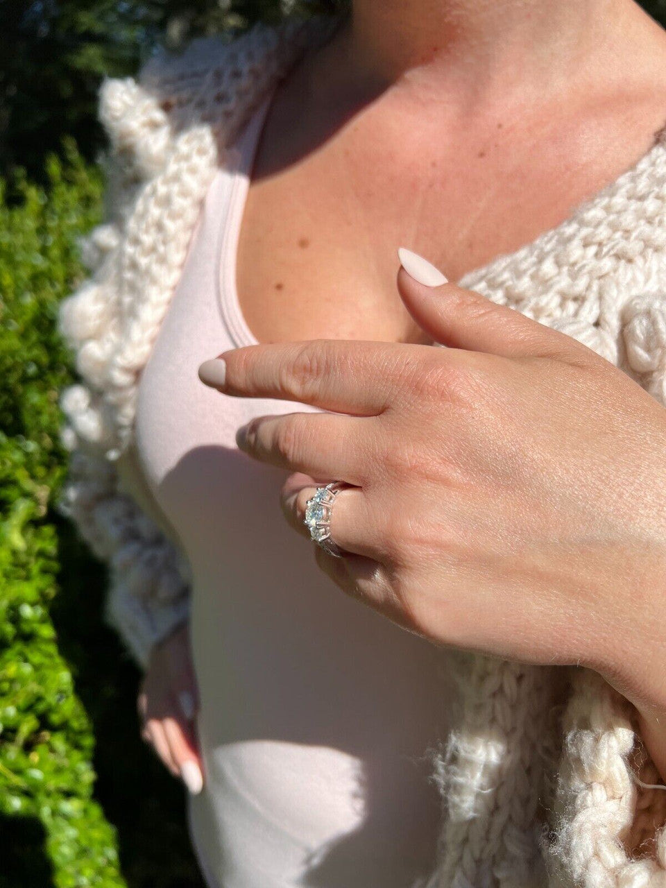 HarlemBling 1.7ct Real Moissanite Promise Engagement Ring 925 Silver Three Stone VVS D Color