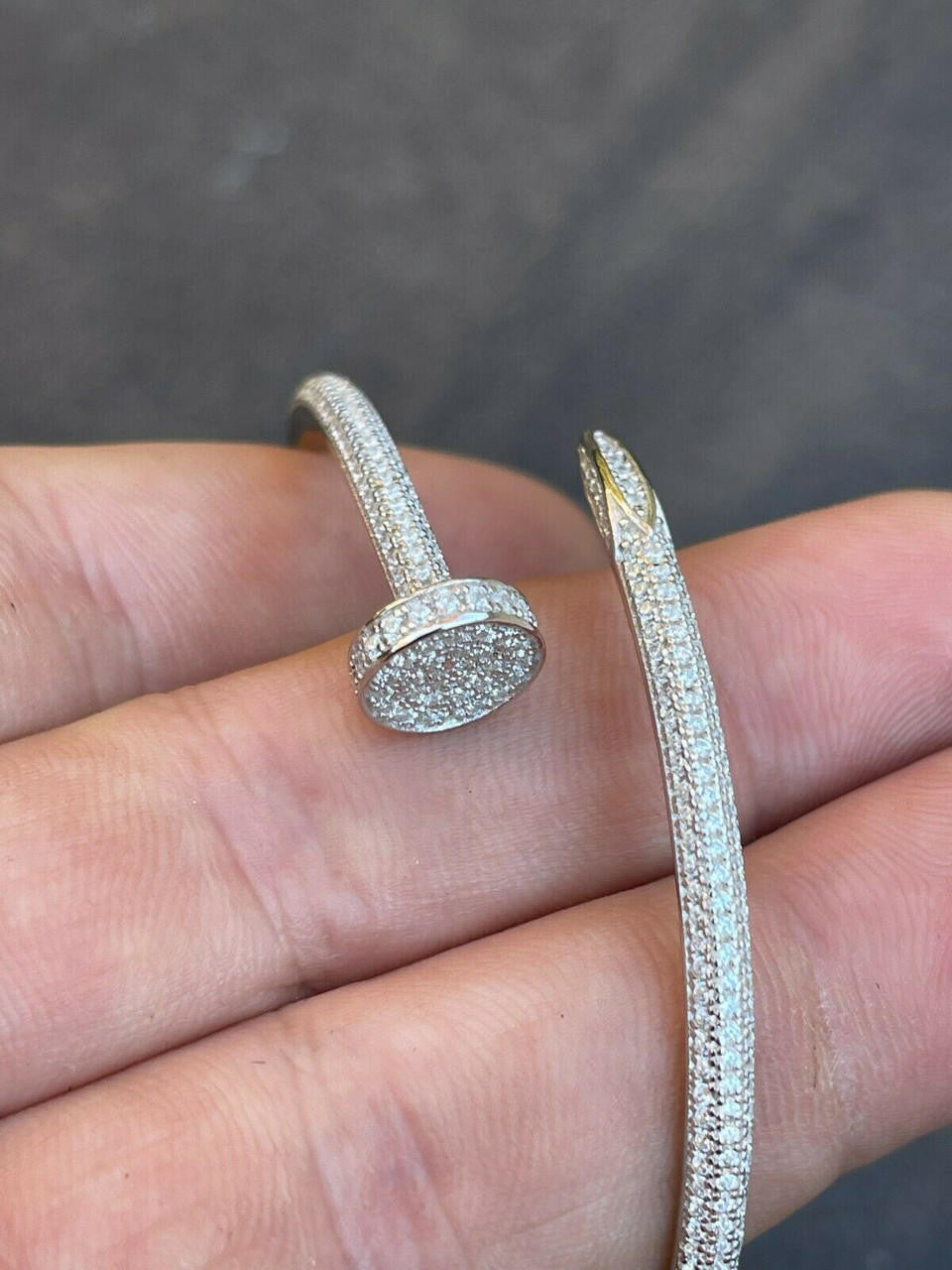 HarlemBling 1.9ct Moissanite Real 925 Silver Iced Diamond Nail Bangle Bracelet 6-7.5" Passes Diamond Tester