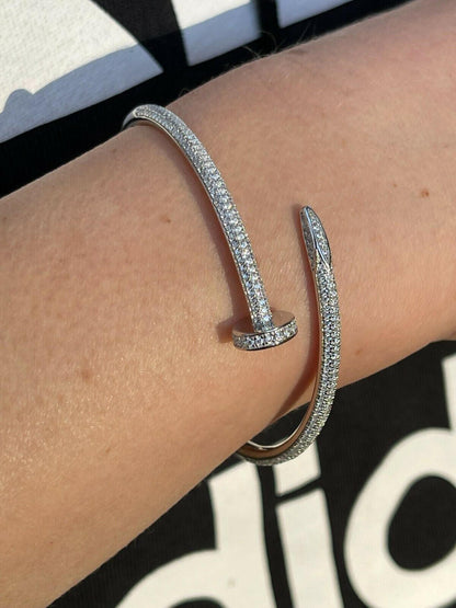 HarlemBling 1.9ct Moissanite Real 925 Silver Iced Diamond Nail Bangle Bracelet 6-7.5" Passes Diamond Tester