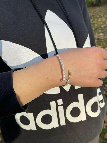 HarlemBling 1.9ct Moissanite Real 925 Silver Iced Diamond Nail Bangle Bracelet 6-7.5" Passes Diamond Tester